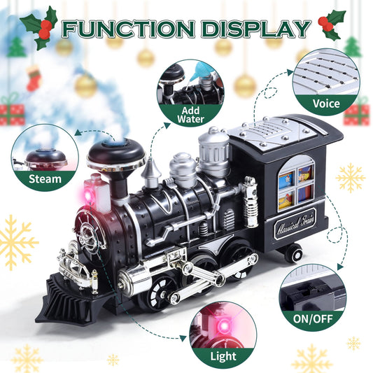 JoyStone Electric Train Set Toys for Boys with Smokes, Lights & Sound, Toddler Model Train Set with Steam Locomotive Engine & Cargo Cars and Tracks, Christmas Toy Train for Kids