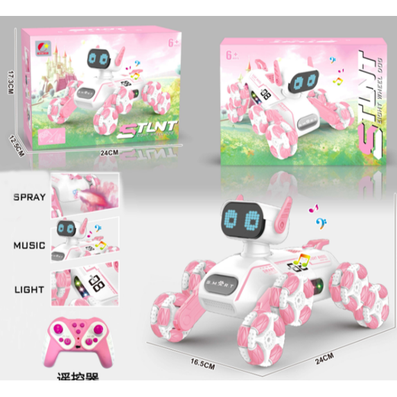 JoyStone Remote Control Robot Dog Toys for Kids, RC Stunt Robotic Dogs with LED Eyes/Music/Light/Spray, Robot Toys for kids Boys Girls, Pink
