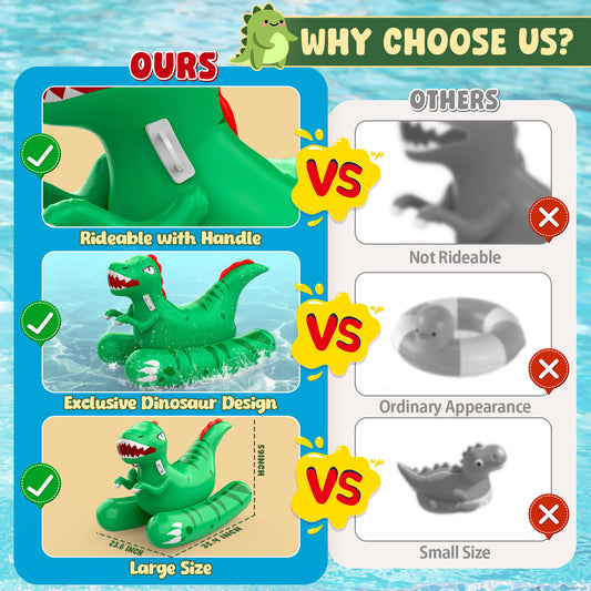 WonderStone Pool Floats, Inflatable Dinosaur Large Rideable Water Floats, Swimming Floating Raft for Adults Kids Boy Girl, Green