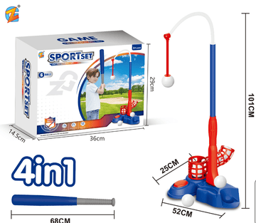 JoyStone 4-in-1 Baseball Set for Kids, Tee Ball Stand, Hanging Tee, Ball Launcher, Golf Clubs with 8pcs Training Golf Balls & Clubs Equipment, Indoor/Outdoor Sports Gifts for Boys, Red