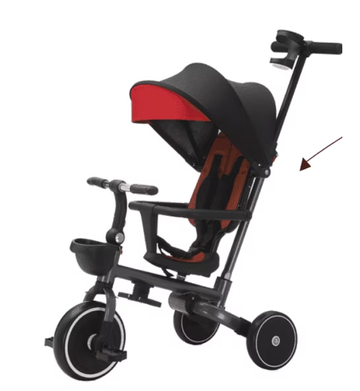 WonderStone 8-in-1 Foldable Stroller, Adjustable Sunshade & Handle with Detachable Backrest, Push Tricycle for Kids 1-4 Years Old, Black