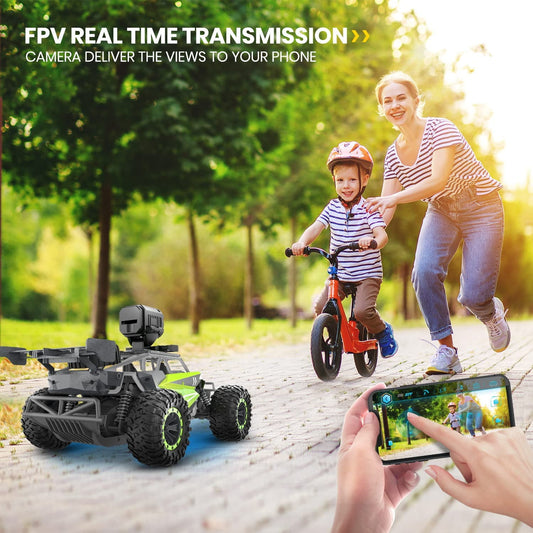 RC Car with 1080P HD Camera,1:16 Scale Remote Control with LED Chassis Light&Headlights, 2.4Ghz High Speed Monster Truck Toy Vehicle, 2 Batteries for 60 Mins Play, Gift for Kids Boys