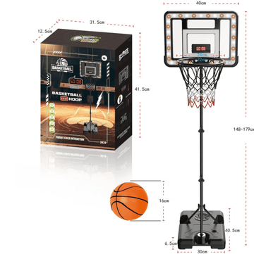 JoyStone Basketball Hoop for Kids with Electronic Scoreboard & Timer, Adjustable Height 3ft-5.8ft Basketball Hoop with LED Light, Sport Game Gifts Toys for Boys