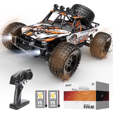 1:10 Scale RC Car for Adults & Boys, 48KM/H Speed 4X4 Hobby RC Monster Truck with Lights, 2 Rechargeable Batteries, 2.4 GHz All Terrain Remote Control Car Toys for 30mins Fun