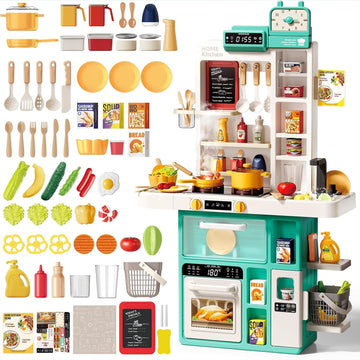 JoyStone 69PCS Kids Kitchen Playset,Play Kitchen Toy with Realistic Lights & Sounds,Pretend Steam, Play Sink & Oven, Menu Board & Other Kitchen Accessories Set for Toddlers