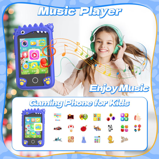 JoyStone Kids Dinosaur Smart Phone, 2.8" Touchscreen Toddler Learning Play Toy Phone with Dual Camera, Game, Music Player, Learning Toy Christmas Birthday Gifts for 3-9 Year Old Kids