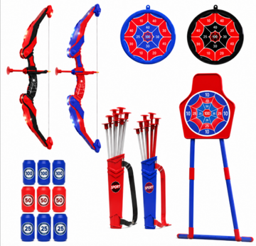 WonderStone 2-Pack Bow and Arrow for Kids, LED Light-Up Archery Set with 20 Suction Cup Arrows, Standing Target & Quiver, Outdoor Yard Games Toys for Ages 4-13，Red&Blue