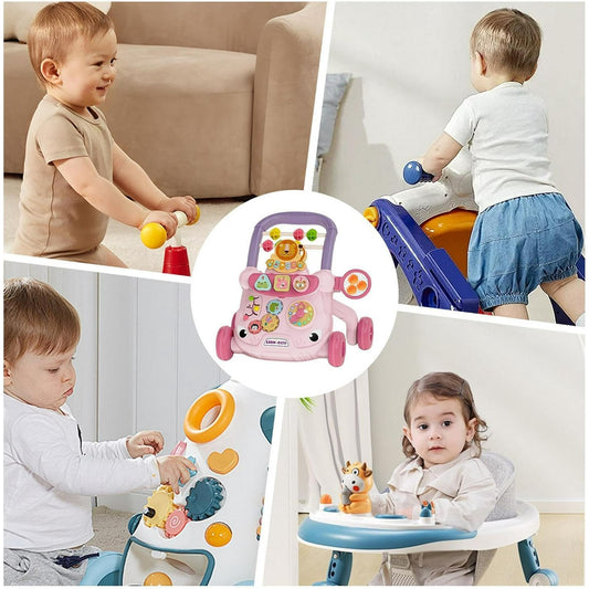 JoyStone Baby Walker with Music Piano and Activity Toys, Educational Push Walker for Infants 6-12 Months (Pink)