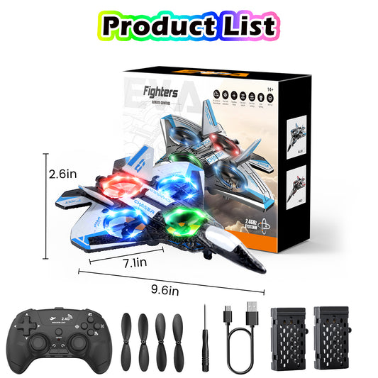 JoyStone Foam Remote Control Airplane, Jet Fighter RC Plane Stunt Drone Toy with LED Lights & 360° Spin, Easy to Fly RC Glider for Kids Adults, Blue
