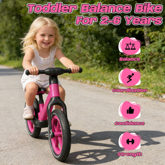 JoyStone 14 Inch Balance Bike for Kids, Toddler Balance Bike with Air Rubber Tires, Adjustable Seat, Lightweight No Pedal Training Bicycle, Gift Bike for 2-6 Boys Girls, Rose Red