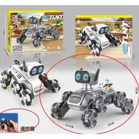 JoyStone Remote Control Robot Dog Toys for Kids, RC Stunt Robotic Dogs with LED Eyes/Music/Light/Spray, Robot Toys for kids Boys, Grey