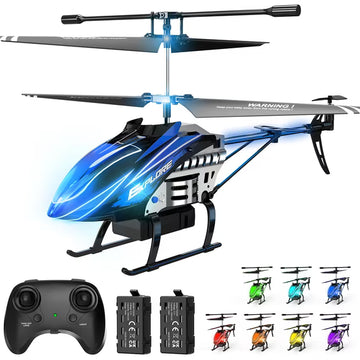 Wefone YK020 RC Helicopter for Kids with 3.5CH, 7 LED Light Modes, Altitude Hold, 2 Batteries, Blue