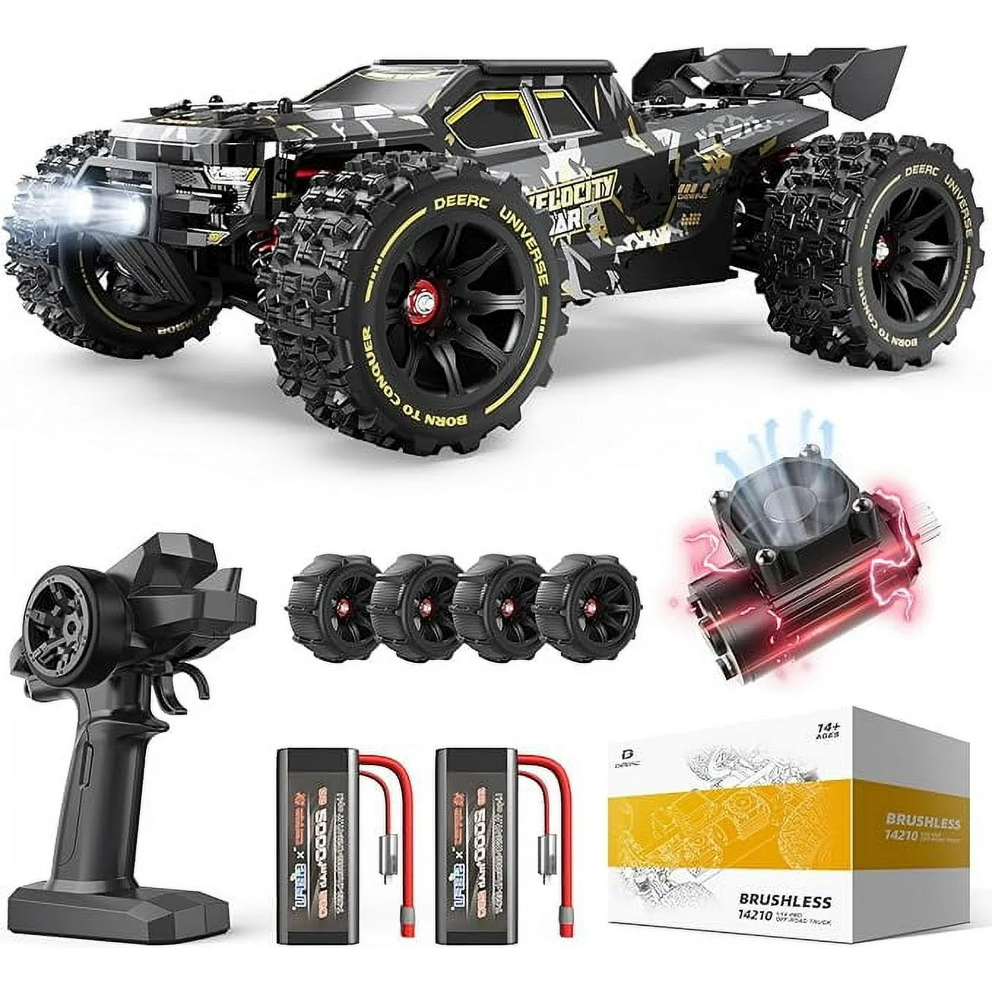 Fast RC Car for Adults 70 KPH, 4WD High Speed All Terrain RC Truck, Remote Control Brushless Car with 30 Min Runtime, 1:16 Offroad Monster Truck with Metal Parts & 2 Batteries