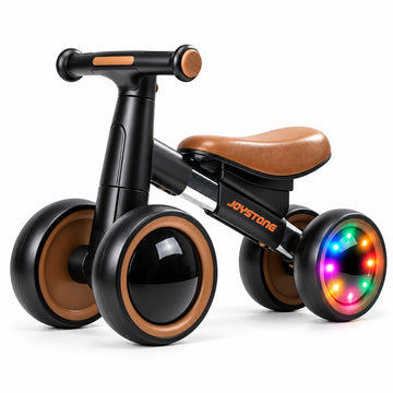 JoyStone Toddler Balance Bike with Light-Up Wheels, No Pedal Baby Balance Bike with 4 Silent Wheels, Adjustable Seat, First Ride-On Toy for 1 Year Old Boys Girls, Black