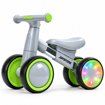 JoyStone Toddler Balance Bike with Light-Up Wheels, No Pedal Baby Balance Bike with 4 Silent Wheels, Adjustable Seat, First Ride-On Toy for 1 Year Old Boys Girls, White&Green