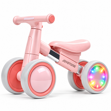 JoyStone Toddler Balance Bike with Light-Up Wheels, No Pedal Baby Balance Bike with 4 Silent Wheels, Adjustable Seat, First Ride-On Toy for 1 Year Old Boys Girls, Pink