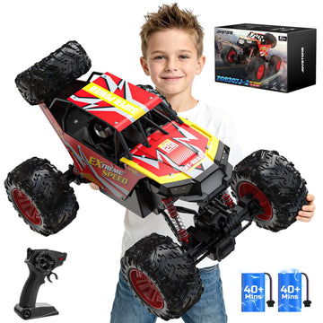 JoyStone Metal Car Large 1:8 Scale 4WD Remote Control Monster Truck with 2 Batteries Toys Gifts for Kids Adults 2.4Ghz All Terrain Off-Road Vehicle, Red