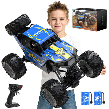JoyStone Metal Car Large 1:8 Scale 4WD Remote Control Monster Truck with 2 Batteries for Kids and Adults 2.4Ghz All Terrain Off-Road Vehicle, Blue