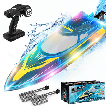 JoyStone Remote Control Boat W/Shark Graffiti, 20+ MPH 2.4GHz High Speed RC Boats W/LED Lights and 3 Batteries