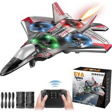 JoyStone Foam Remote Control Airplane, Jet Fighter RC Plane Stunt Drone Toy with LED Lights & 360° Spin, Easy to Fly RC Glider for Kids Adults, Red