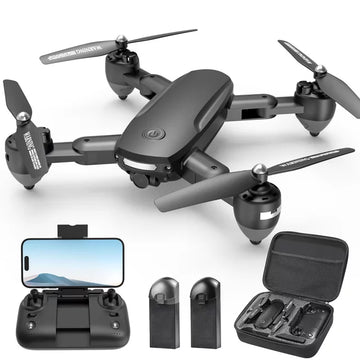 Wefone JY01 GPS Foldable Drone with 4K Camera for Adults, Optical Flow Sensor, 2 Batteries, Black