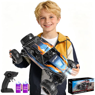 JoyStone 1:12 RC Cars 4WD Off-Road 2.4Ghz RC Monster Truck with Metal Shell and Light, Remote Control Car Crawler for Adult and Kid, 2 Batteries, Blue