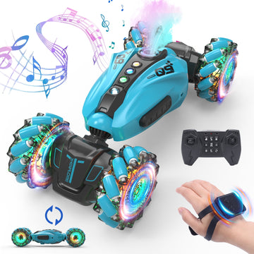 JoyStone 1:12 RC Cars Gesture Sensing Stunt Car, 2.4GHz 4WD Hand Controlled RC Car with 360?? Rotating, Spray, Lights&Music, Birthday Gifts for Boys&Girls(Blue)