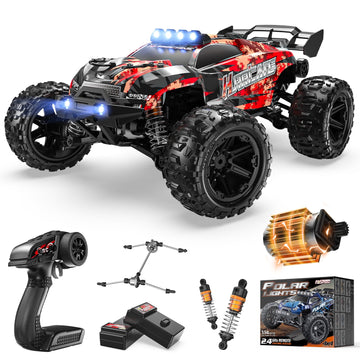 JoyStone 1:14 Scale 4WD RC Car, 25+ MPH High Speed Remote Control Monster Truck with LED Lights, Metal Drivetrain, 2 Rechargeable Batteries, Full Proportional RC Truck for Adults & Kids