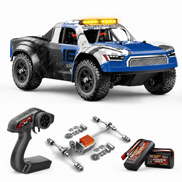 JoyStone 1:16 RC Short Course Truck, 4WD 25 MPH High-Speed RC Car with Metal Drivetrain, LED Lights, 2 Rechargeable Batteries, All-Terrain Remote Control Truck for Kids and Adults, Blue