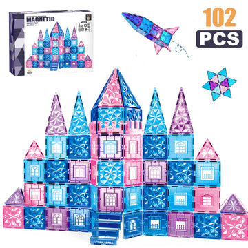 JoyStone 102PCS Magnetic Tiles Castle Set for Kids, STEM Magnet Building Blocks Toy with Windows, Doors & Stairs, Educational Gift for Girls & Boys Age 3+