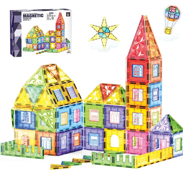 JoyStone 135PCS Magnetic Tiles Set for Kids, STEM Magnet Building Blocks Toy with Windows, Doors & Stairs, Educational Gift for Girls & Boys Age 3+