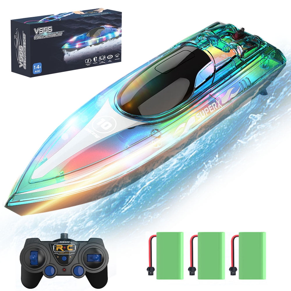 JoyStone RC Boat with Led Lights 20KM/H 2.4 GHz Fast Racing Boat 3 Batteries Low Battery Alarm Toys Gifts for Kids & Adults Outdoor Play