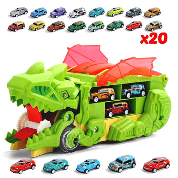 JoyStone 20-in-1 Dinosaur Transport Truck with Cars, City Hauler Vehicle Playset, Dino Toy Gift for Kids Ages 3+