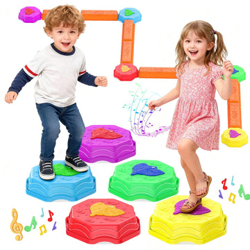JoyStone 13PCS Balance Beam Stepping Stones Set for Kids, Stepping Stones with Music & Light-Up, Indoor Outdoor Sensory Toy for Toddlers Boys Girls Gifts