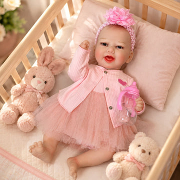 JoyStone 18'' Reborn Baby Doll Girl, Life born with Soft Weighted Body, Realistic Skin Tone Baby Doll Set with 2 Outfits, Pacifier, Bottle, Gift for Kids Age 3+