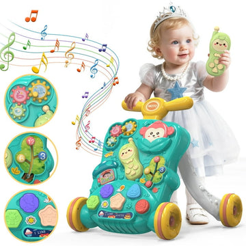 JoyStone Baby Push Walkers, Kids Multiple Activity Center, Lights, Music, Early Learning Push Toys, Toy Gift for Infant Boys Girls, Green