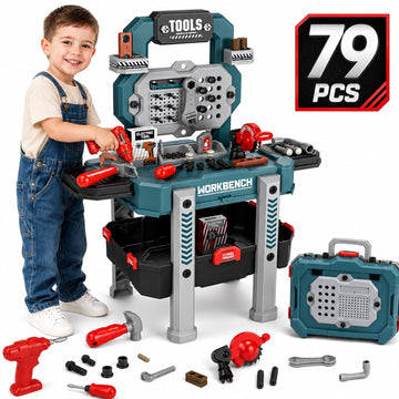 JoyStone 2 in 1 Kids Tool Bench Set,79 PCS Pretend Play Tool Bench for Kids with Tools, Electric Drill, Clothes and Transformable Tool Set, Learning Gift for Boys & Girls Age 3-5,Green