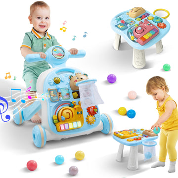 JoyStone 3 in 1 Muscial Baby Walker and Activity Center for Baby, Toddler, Learning to Walk, Sit to Stand, Early Learning Push Toys for Infant Christmas Gifts, Blue