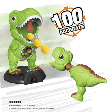 JoyStone Moveable Dinosaur Shooting Game Toy for Kids, Shooting Target with 2 Pump Blaster, 48 Foam Balls and LCD Score Record, Spray Effect & Sound, Light Green