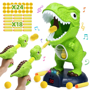 JoyStone Dinosaur Shooting Game for Kids, Moving Target Shooting Toy with LCD Score Display, 2 Dinosaur Air Pump Launchers, Indoor Outdoor Dinosaur Toy for Boys Girls