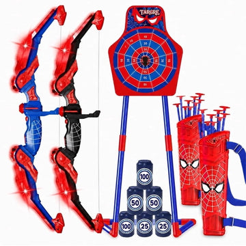 JoyStone 2 Pack Bow and Arrow for Kids, LED Light Up Archery Set with 20 Suction Cup Arrows, 1 Standing Target, 6 Target Cans and 2 Quiver, Indoor Outdoor Sport Gifts for Boys Girls