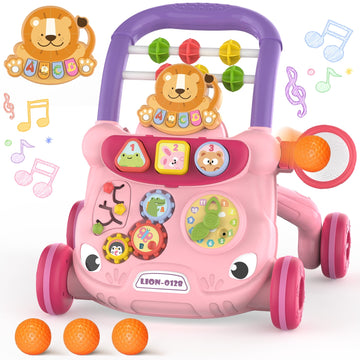 JoyStone Baby Walker with Music Piano and Activity Toys, Educational Push Walker for Infants 6-12 Months (Pink)