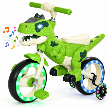 JoyStone 2-in-1 Dinosaur Tricycle and Balance Bike for Kids, Toddler Tricycle with 10 Inch LED Light-Up Wheels, Sound and Adjustable Handlebar, Toddler Ride on Toy for Boys Girls
