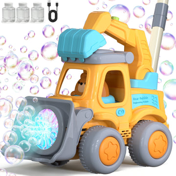 JoyStone Automatic Bubble Machine Toys for Toddlers, Push & Handheld Bubble Lawn Mower with Lights, Rechargeable Bubble Blower Toy for Kids Ages 3–6, Yellow