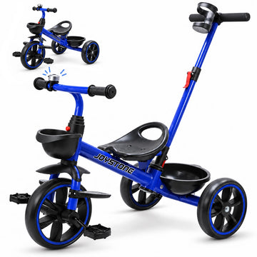 JoyStone 2-in-1 Toddler Tricycle for Ages 1-4 Years, Kids Trike Toddler Bike with Removable Push Handle, Adjustable Seat & Basket, Black