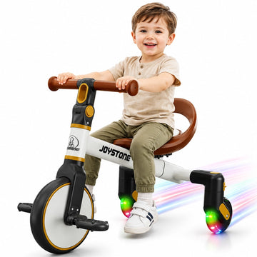 ‌JoyStone 3-in-1 Toddler Drifting Tricycle for Ages 1-5 Years, Kids Trike with Adjustable Handlebar & Colorful Lighting, Baby Balance Bike Ride-on Toys Gift for Boys Girls, White