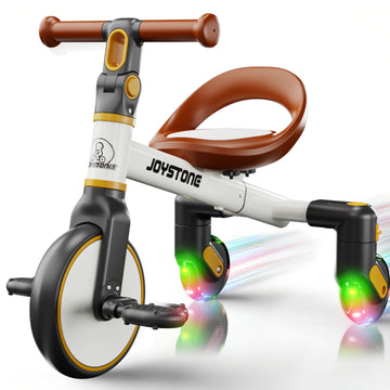 ‌JoyStone 3-in-1 Toddler Drifting Tricycle for Ages 1-5 Years, Kids Trike with Adjustable Handlebar & Colorful Lighting, Baby Balance Bike Ride-on Toys Gift for Boys Girls, White