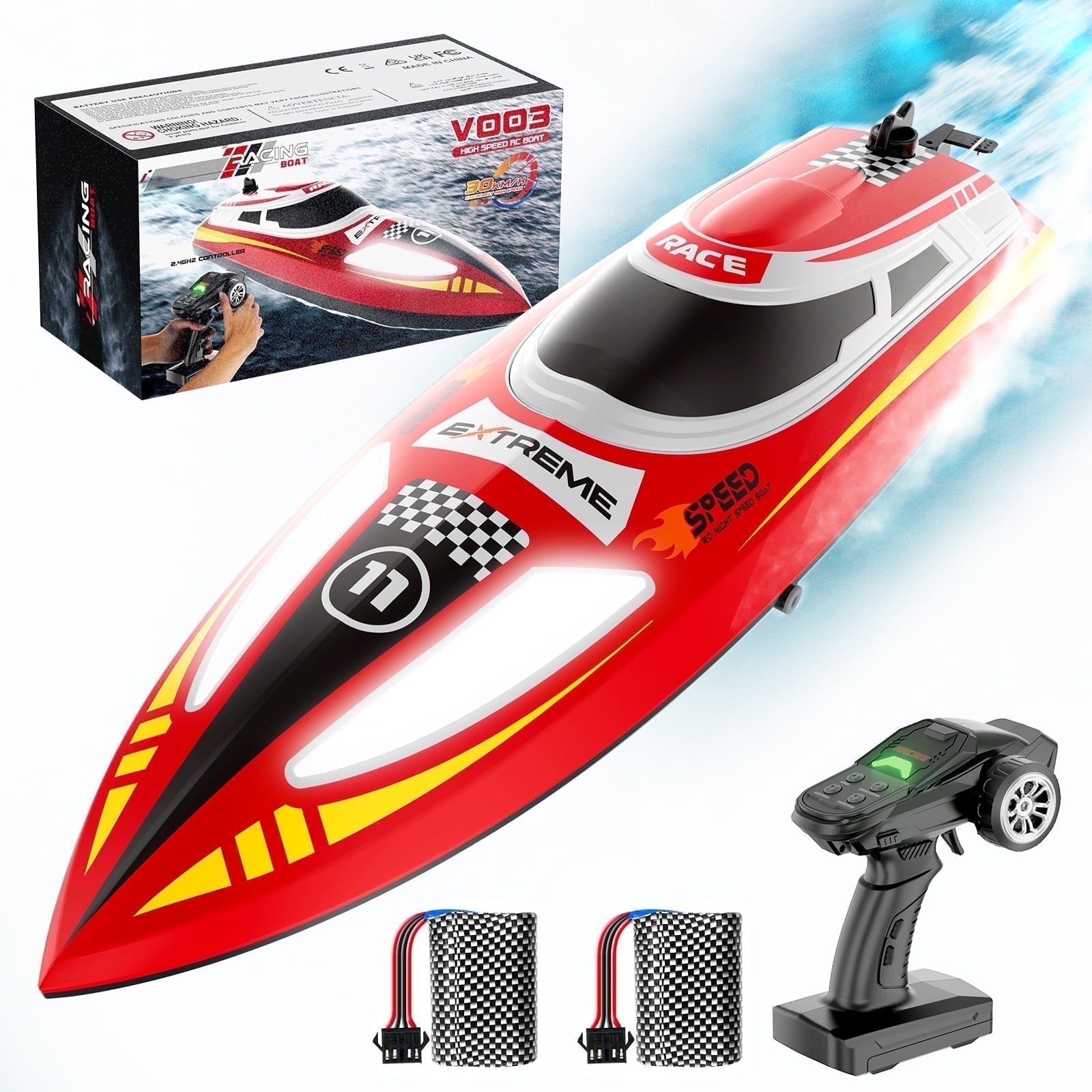 JoyStone RC Boat for Adults & Kids, 20+ MPH 2.4GHz Remote Control Boat for Pool and Lakes, with 2 Battery, 60 Min Running Time, Summer Toy