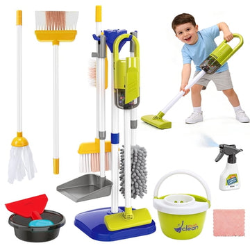 JoyStone 22 Pcs Kids Cleaning Set, Housekeeping Pretend Play Kit Toddler Role Play Toys, Include Broom Mop Duster Dustpan Brushes Rag, Play House Game Toy for Kids Age 3+, Blue