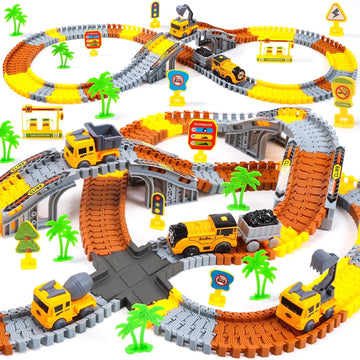 JoyStone 235 PCS Construction Race Tracks Toys, 4 PCS Construction Truck Car and Flexible Track Play Set, Engineering Toys for Boy Girls
